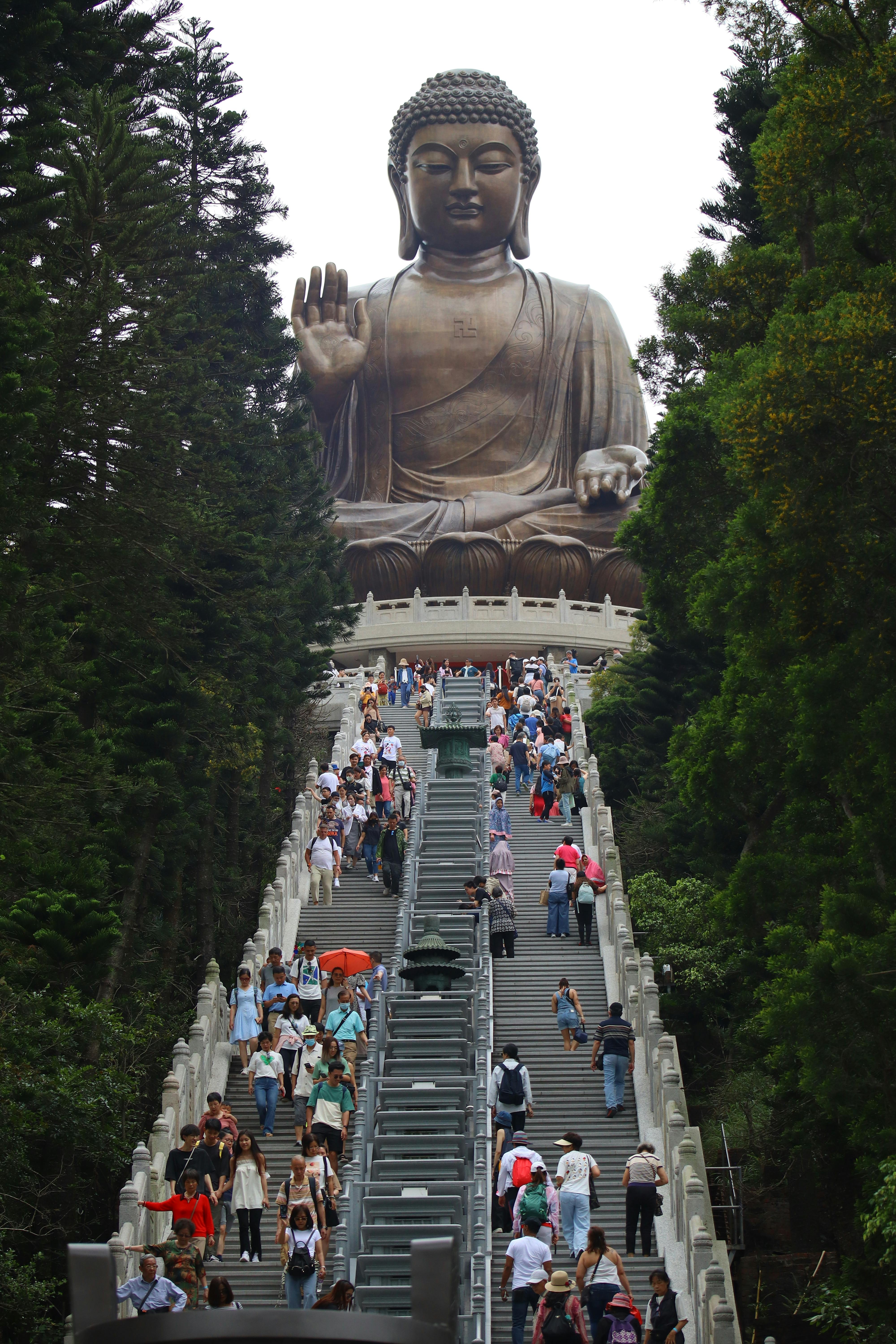 Climbing the steps to the Big Buddha