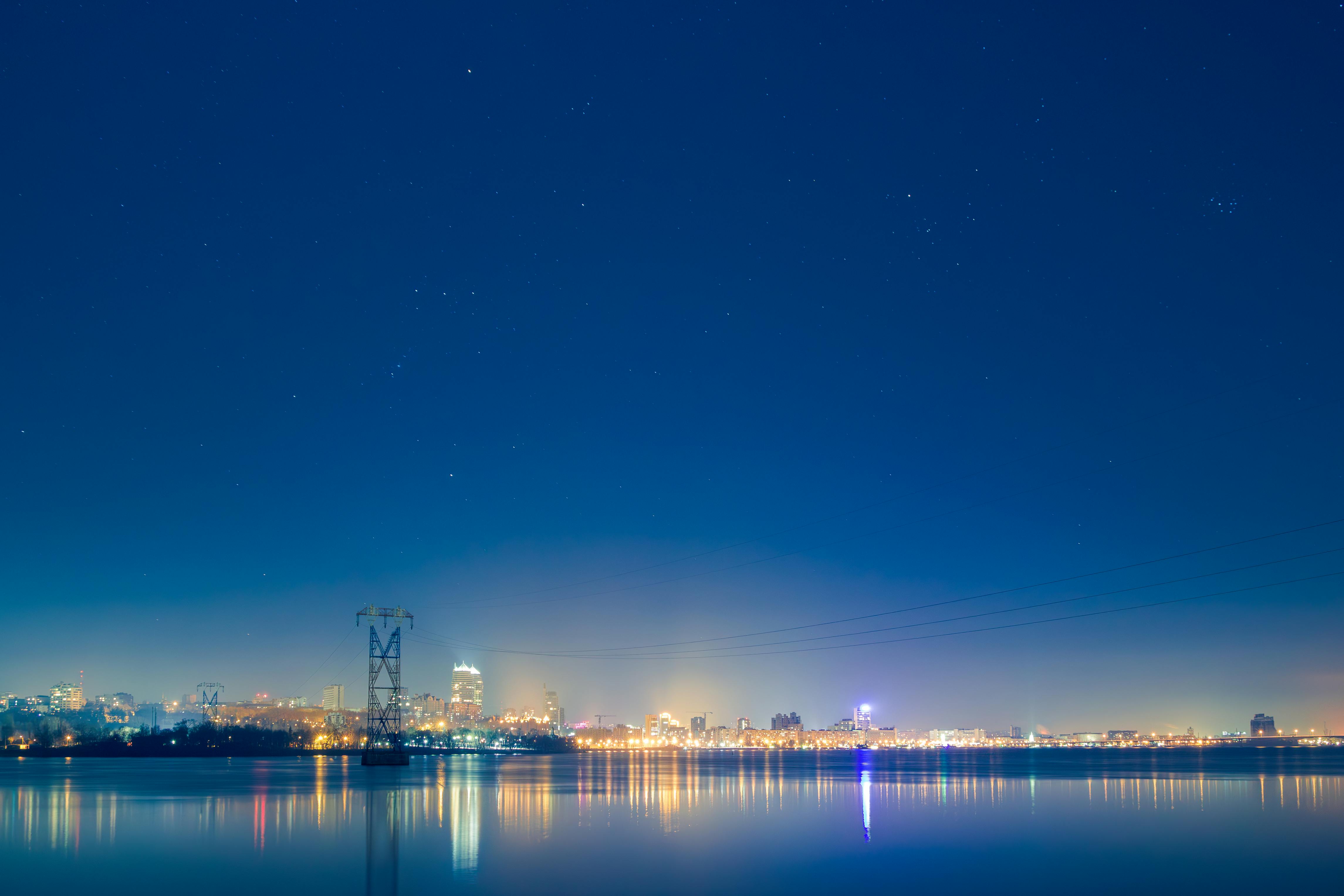 Bridges lit up at night